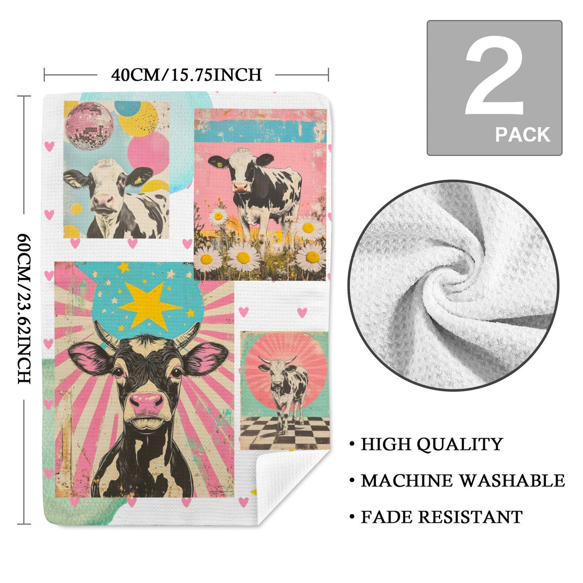 Baha Ranch Cows Set of 2 Dish Towels (same) Kitchen Towel Made in America