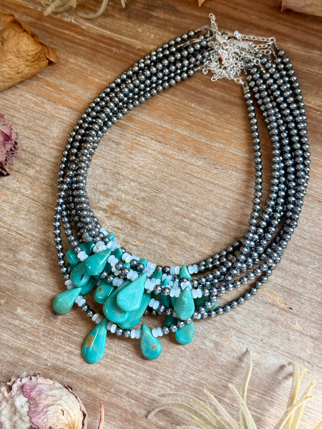Turquoise Teardrop & Freshwater Pearl Necklace
