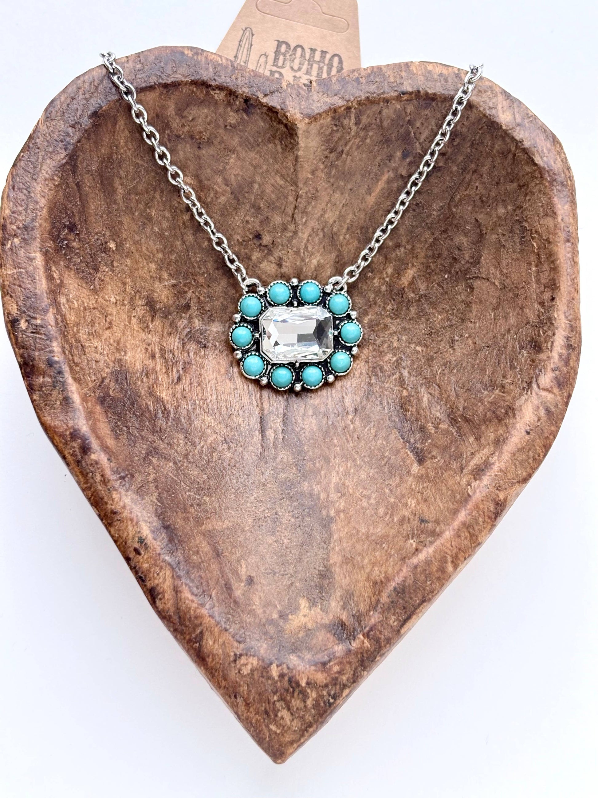 Western Style Turquoise Stone Concho Pendant Necklace
