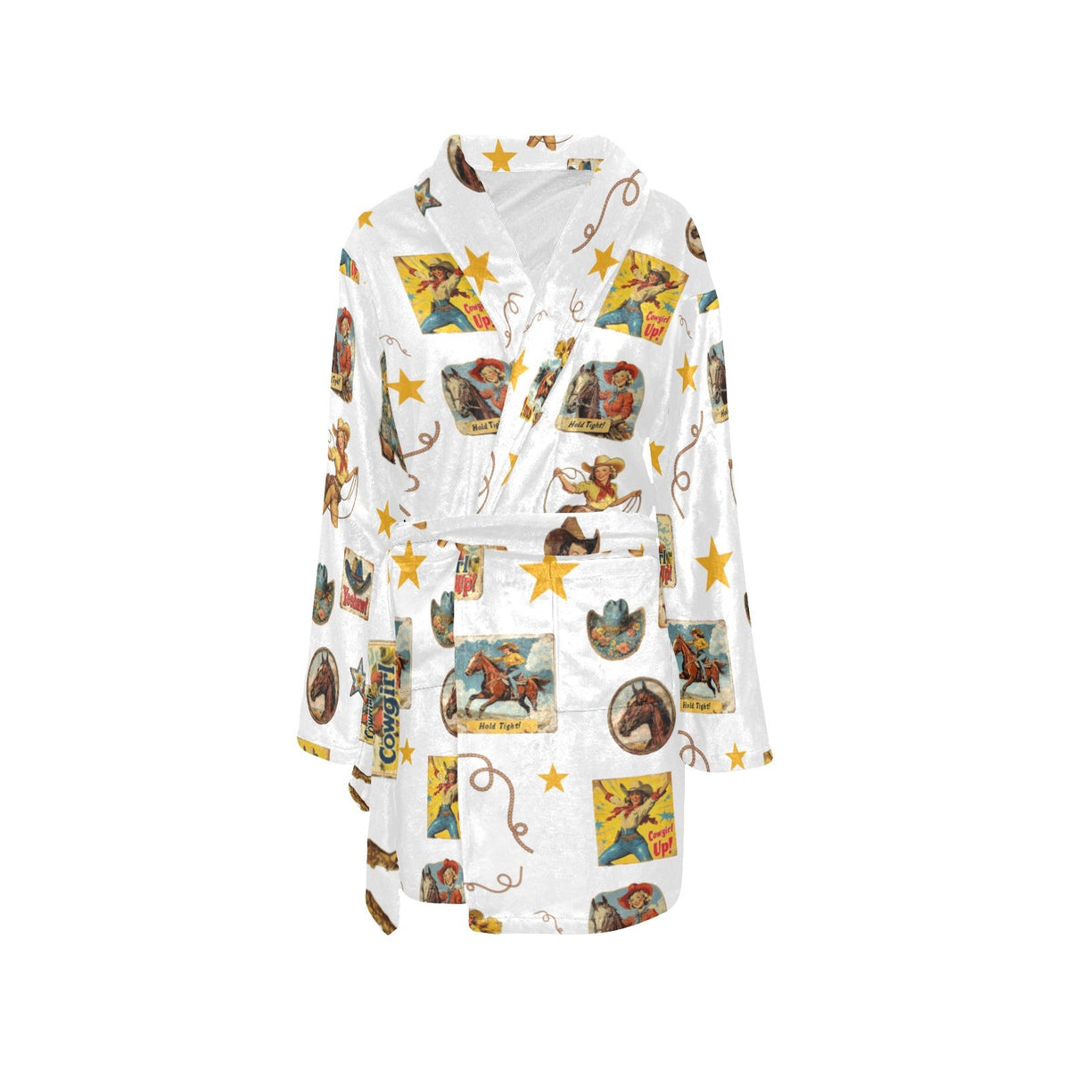 Baha Ranch Vintage Cowgirl Collage Women's Western Bath Robe