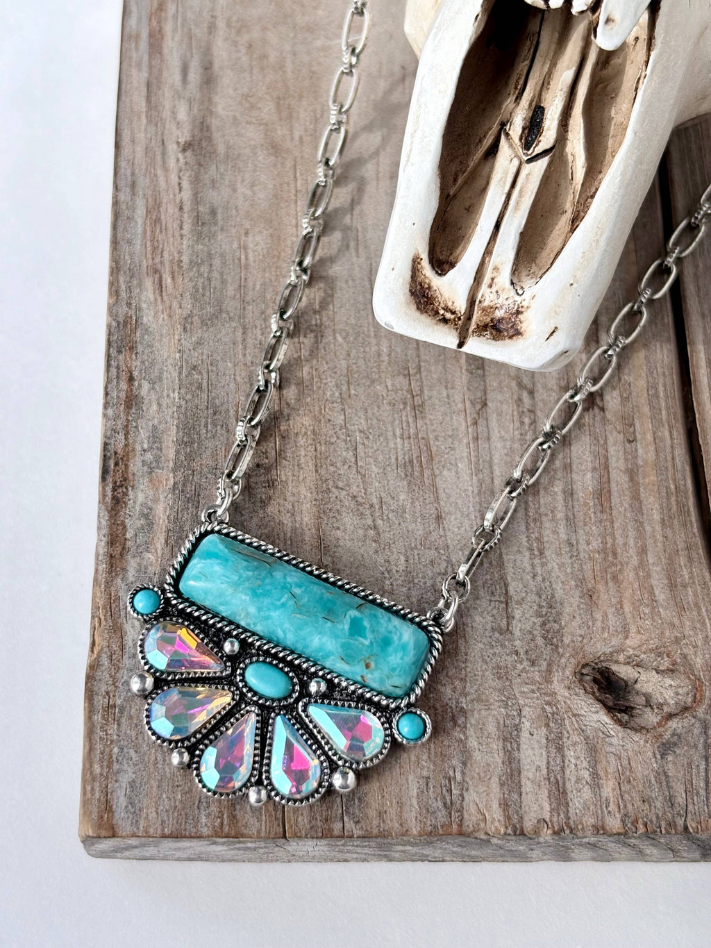 Western Rhinestone Squash Blossom Pendant Necklace