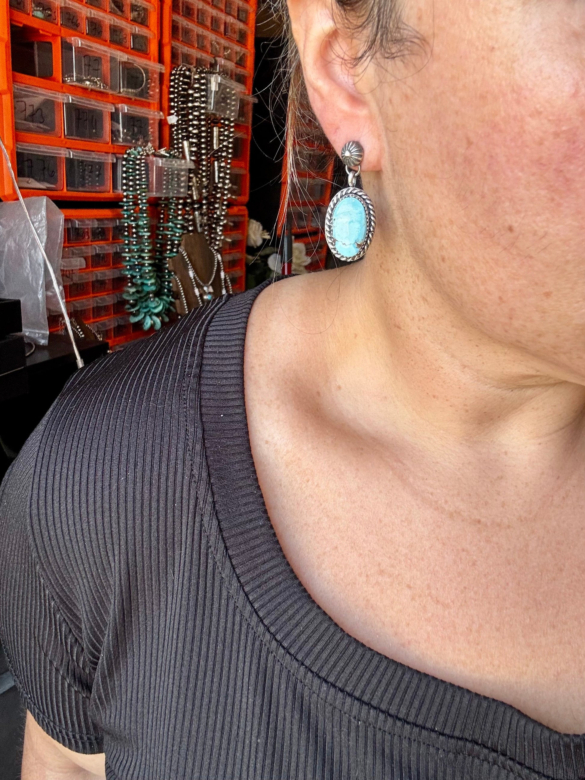 Golden Hill Turquoise Dangle Earrings – Sterling Silver, Post Style, USA Made