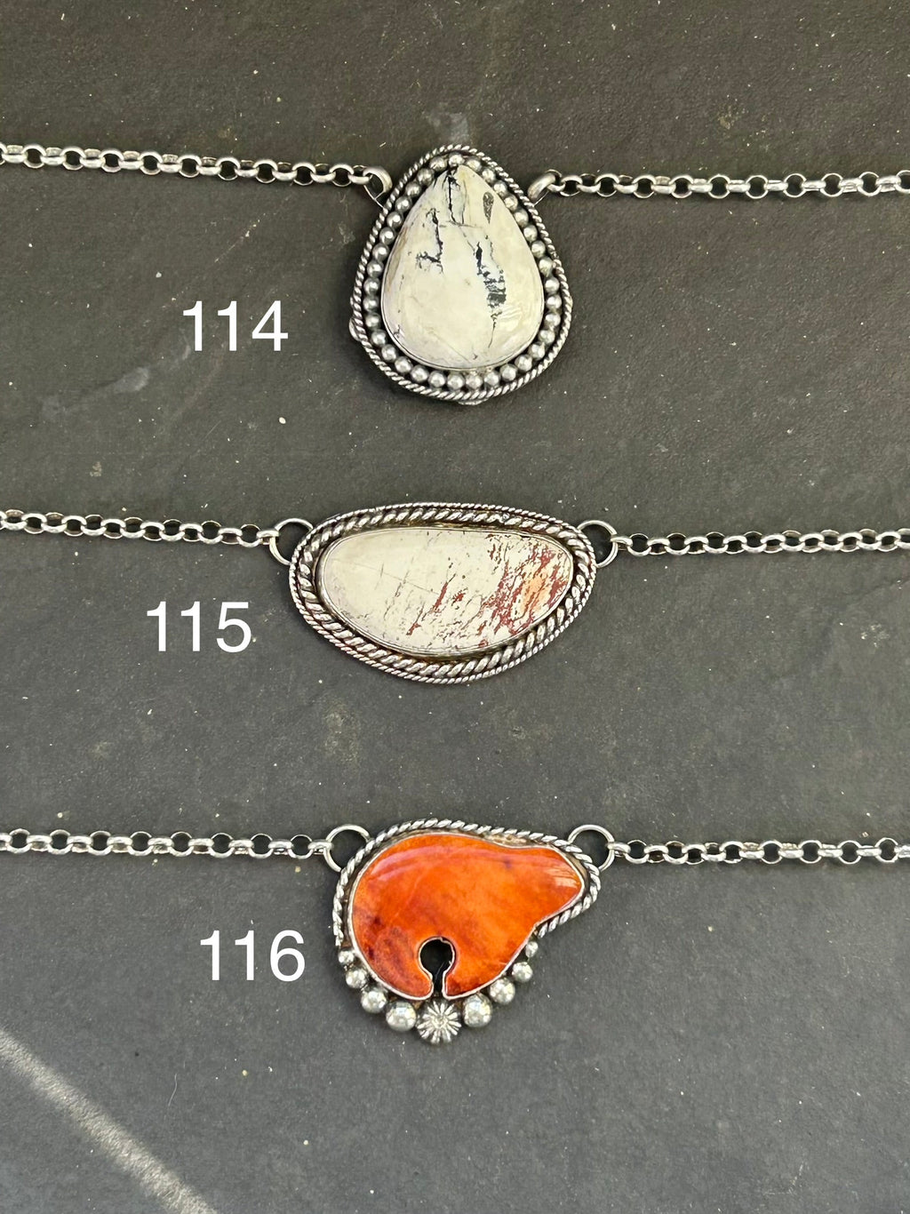 116 - Sterling Silver Orange Spiny Oyster Bear Fixed Chain Necklace by Jason Ogg