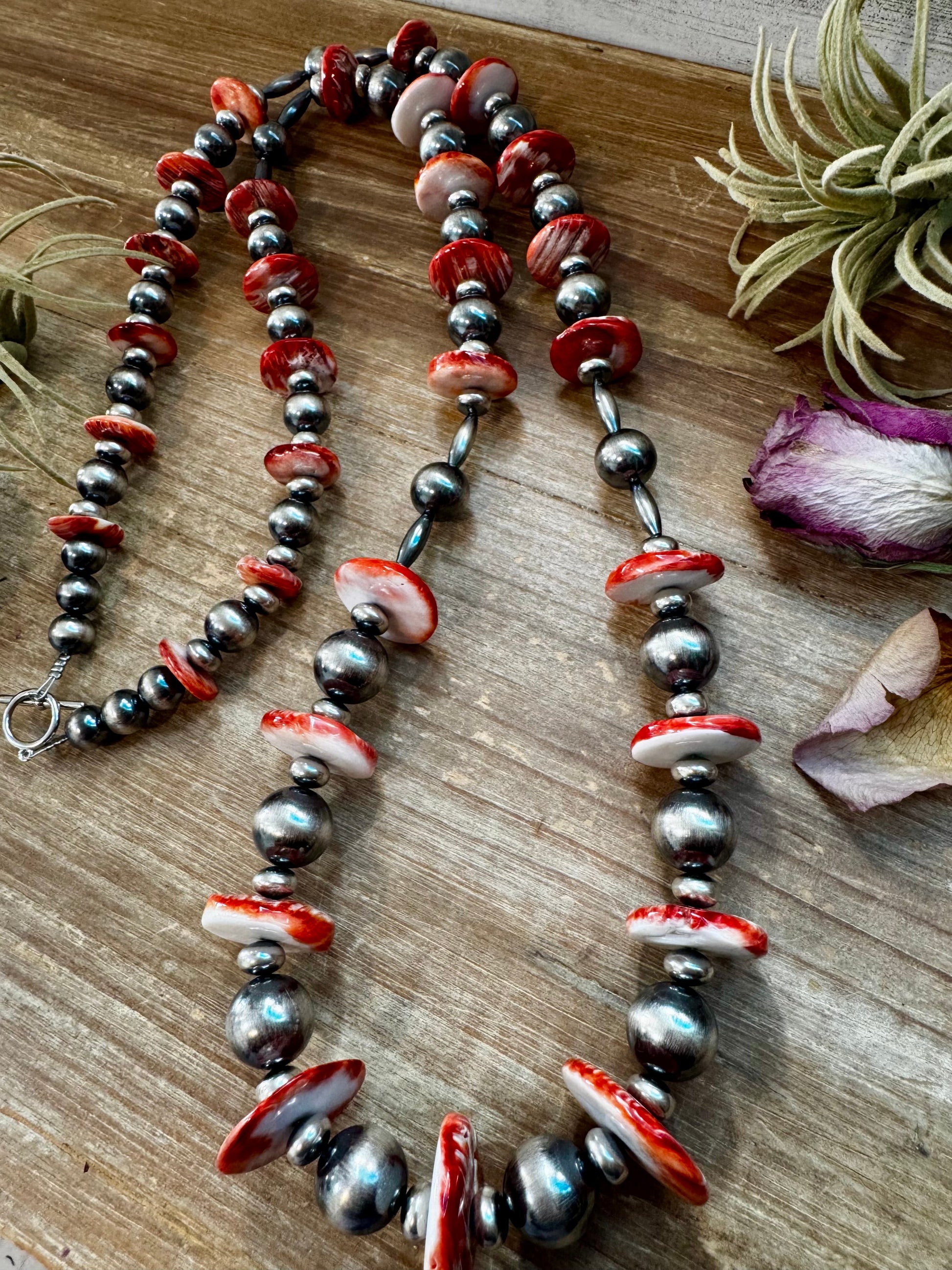NFR Collection Necklace – Graduated Spiny Oyster & Sterling Silver Pearls 45"