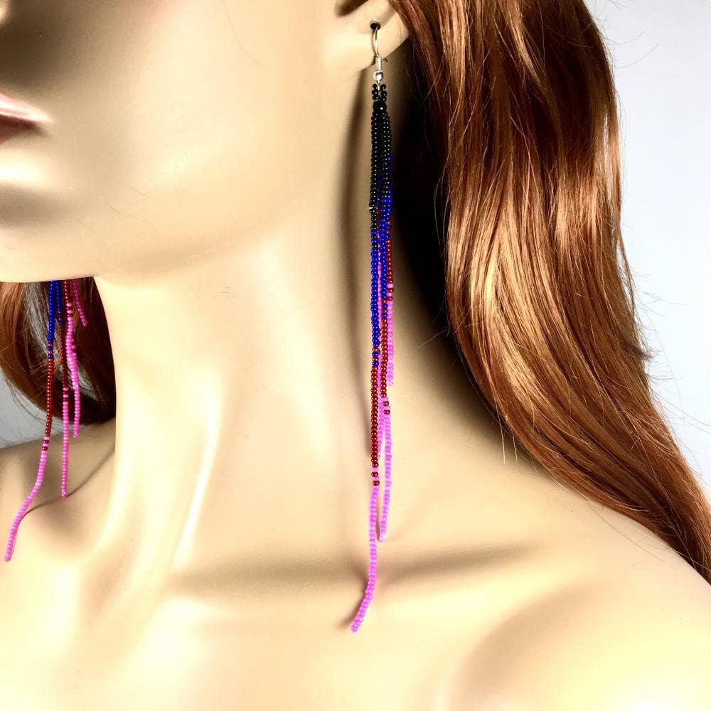 Black/Pink Tassel Earrings