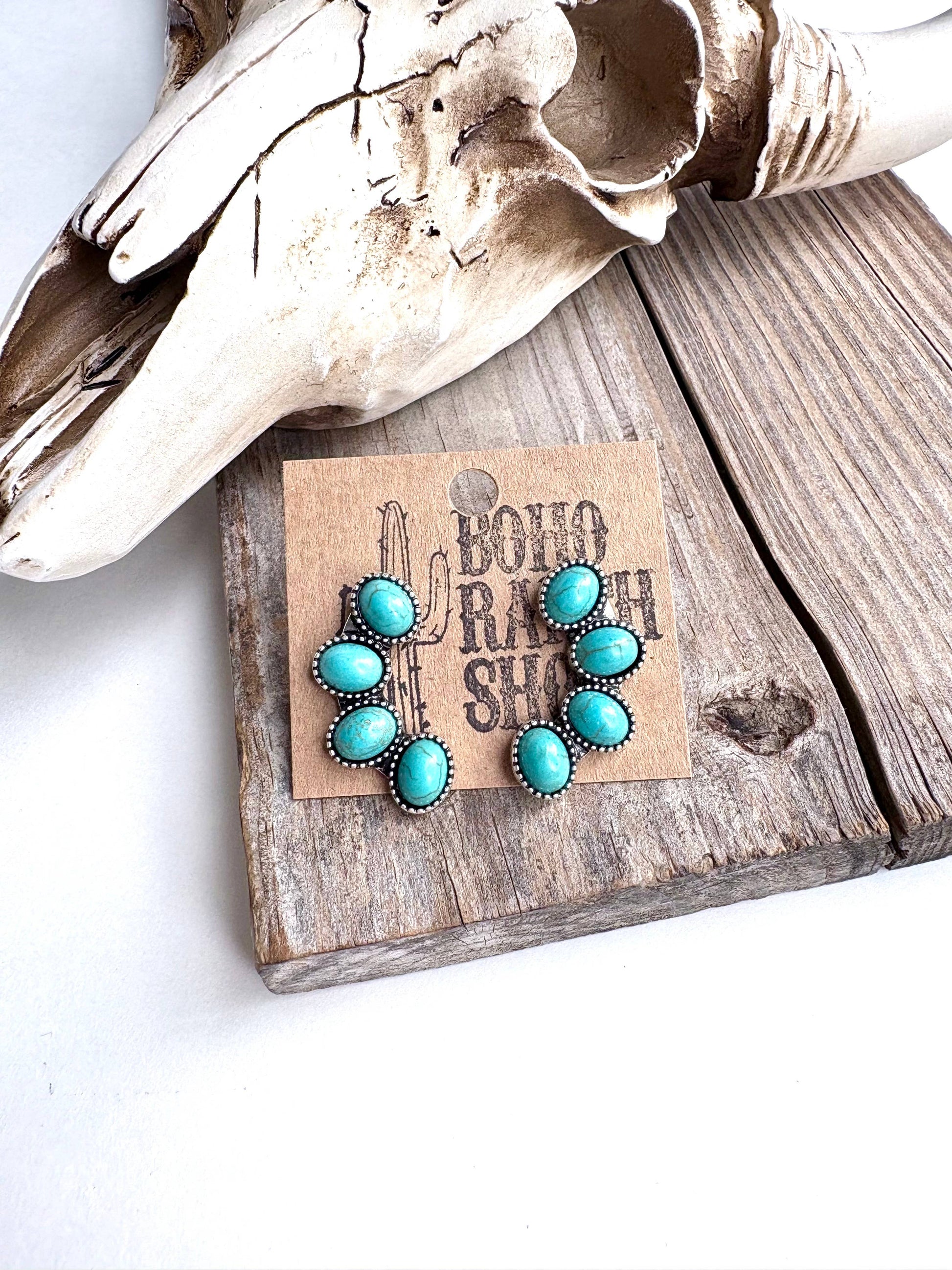 Western Cluster Squash Blossom Stone Stud Earrings