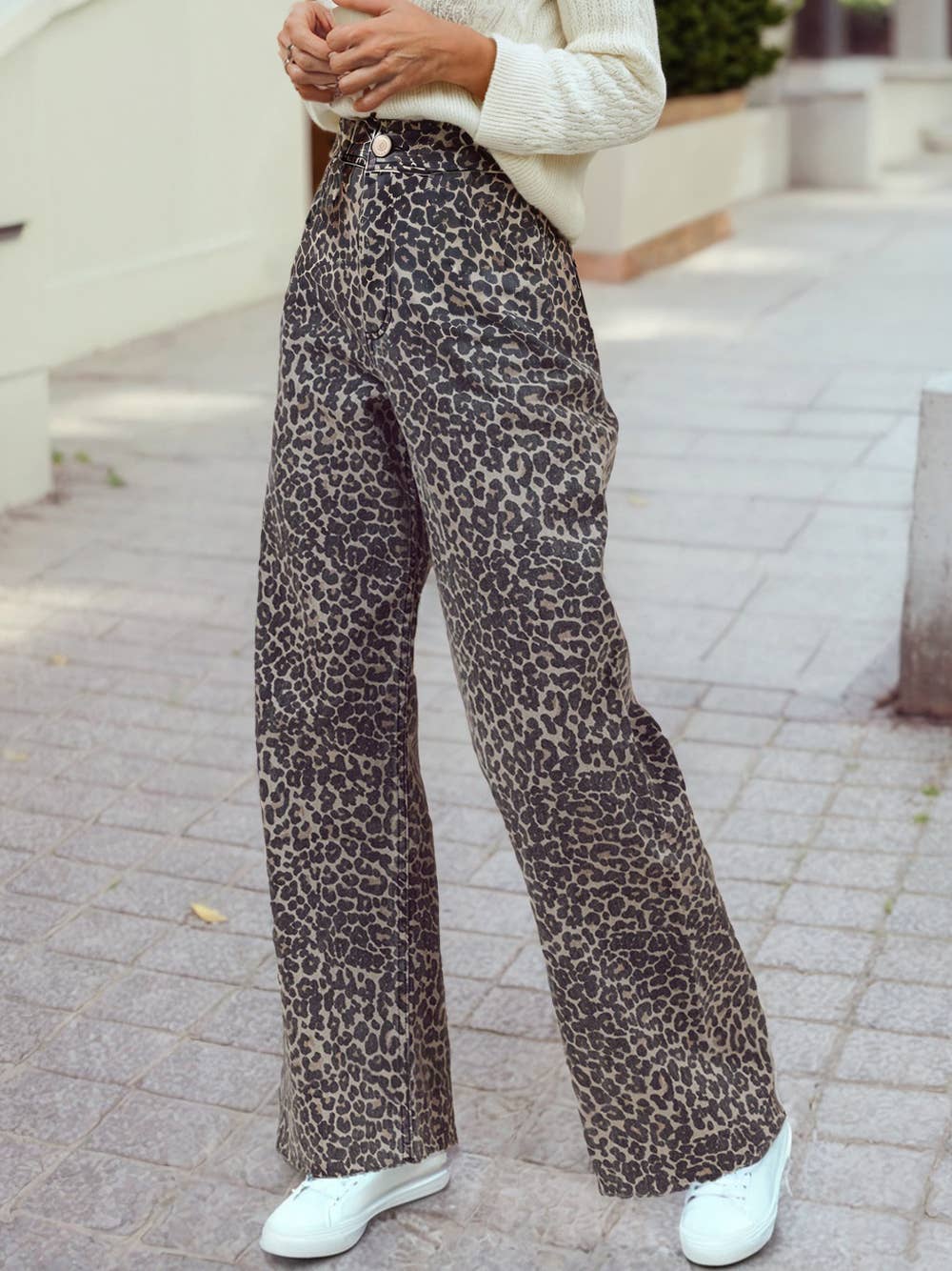 Leopard Print Wide Leg High Waist Jeans