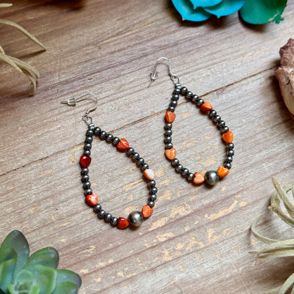 Orange Spiny Oyster Heart Statement Earrings