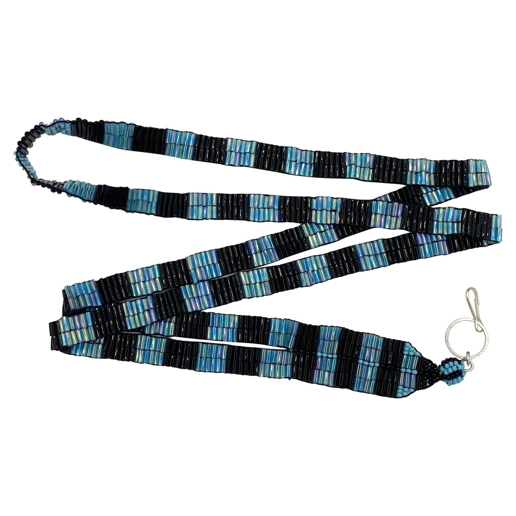 Black/Blue Bugle Beads  Lanyard Id Holder