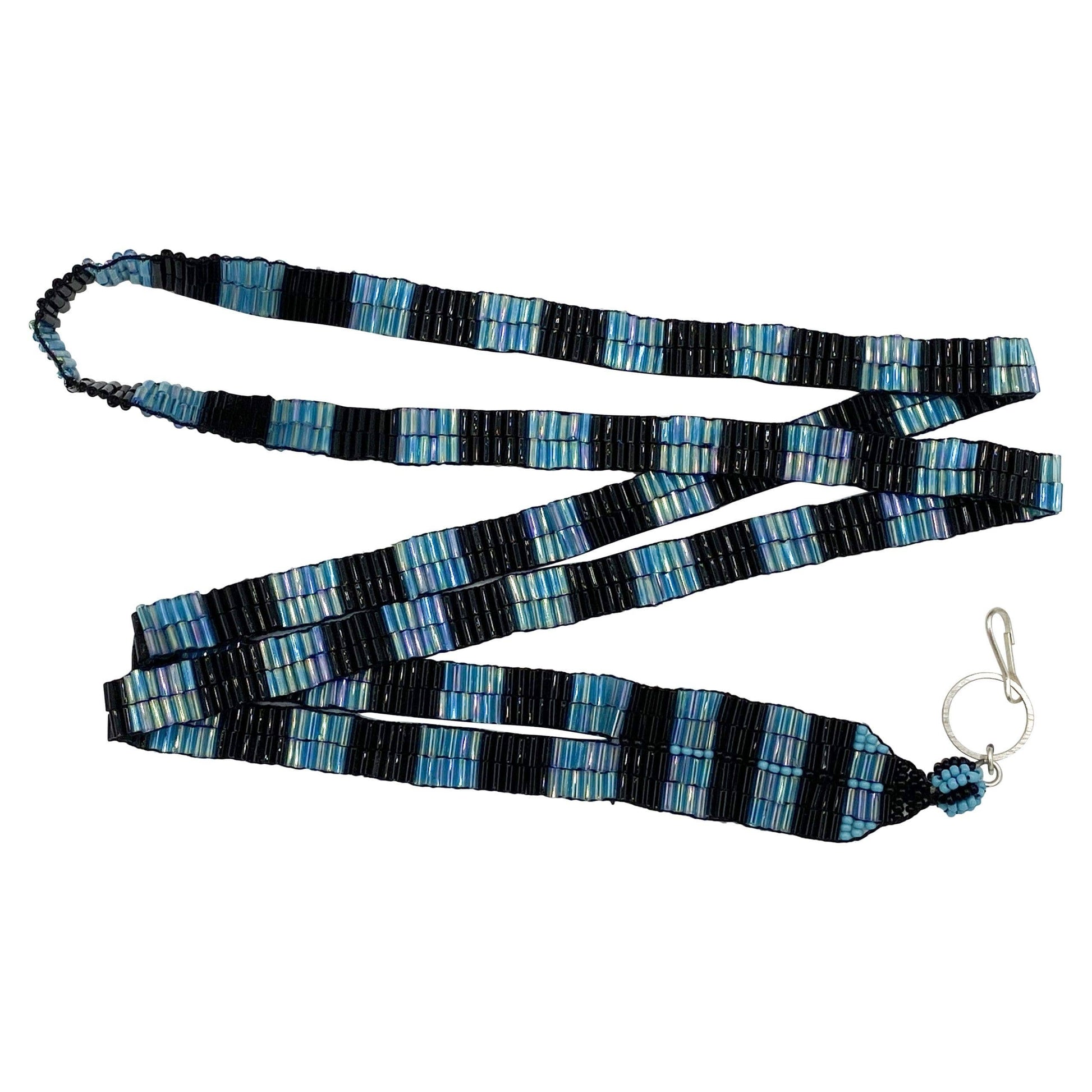 Black/Blue Bugle Beads  Lanyard Id Holder