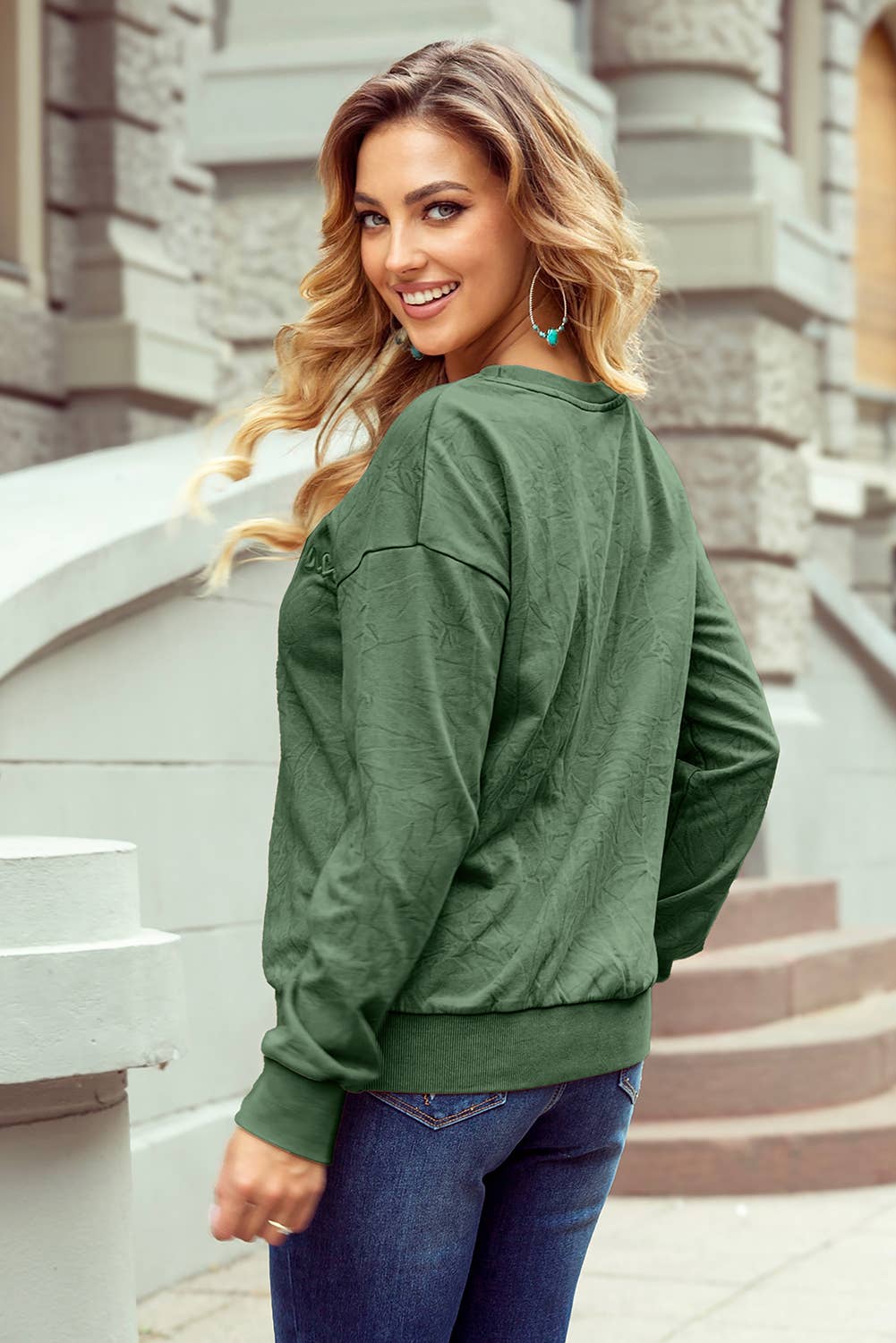 Saved by grace Letter Embroidery Mineral Wash Sweatshirt