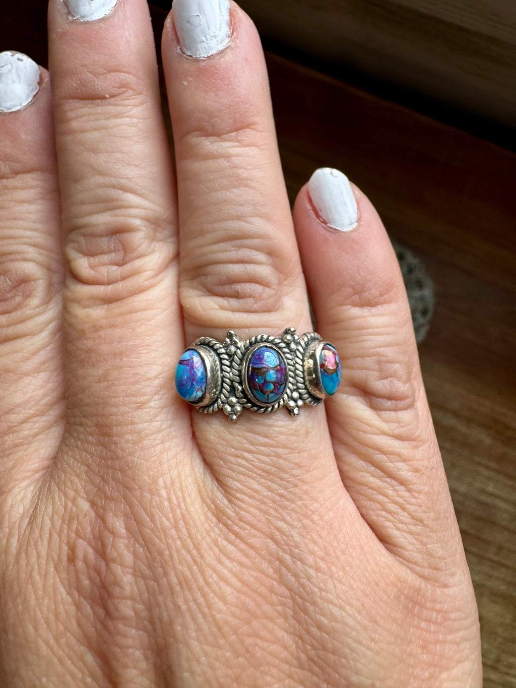 Band Ring - Size 8 12 - Purple Dahlia & sterling silver
