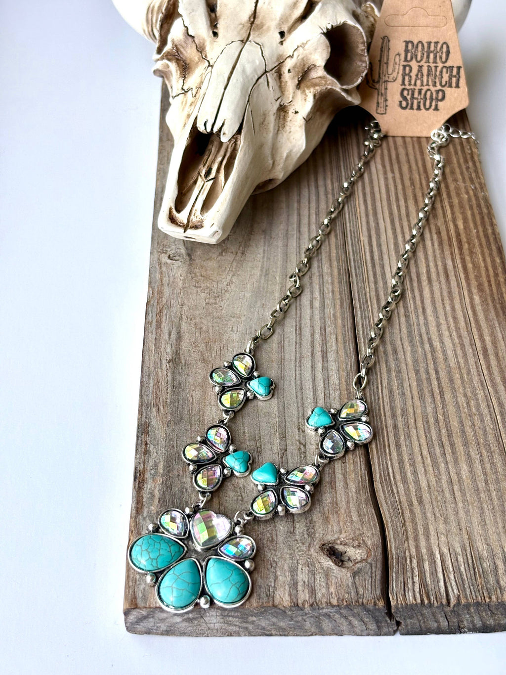 Western Squash Blossom & Stone Pendant Chain Necklace
