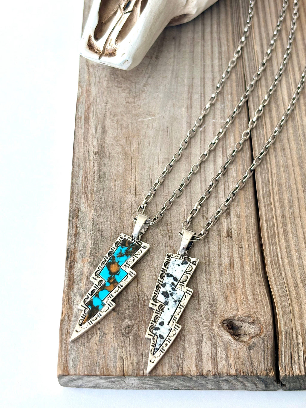 Western Style Turquoise Lighting Bolt Pendant Necklace