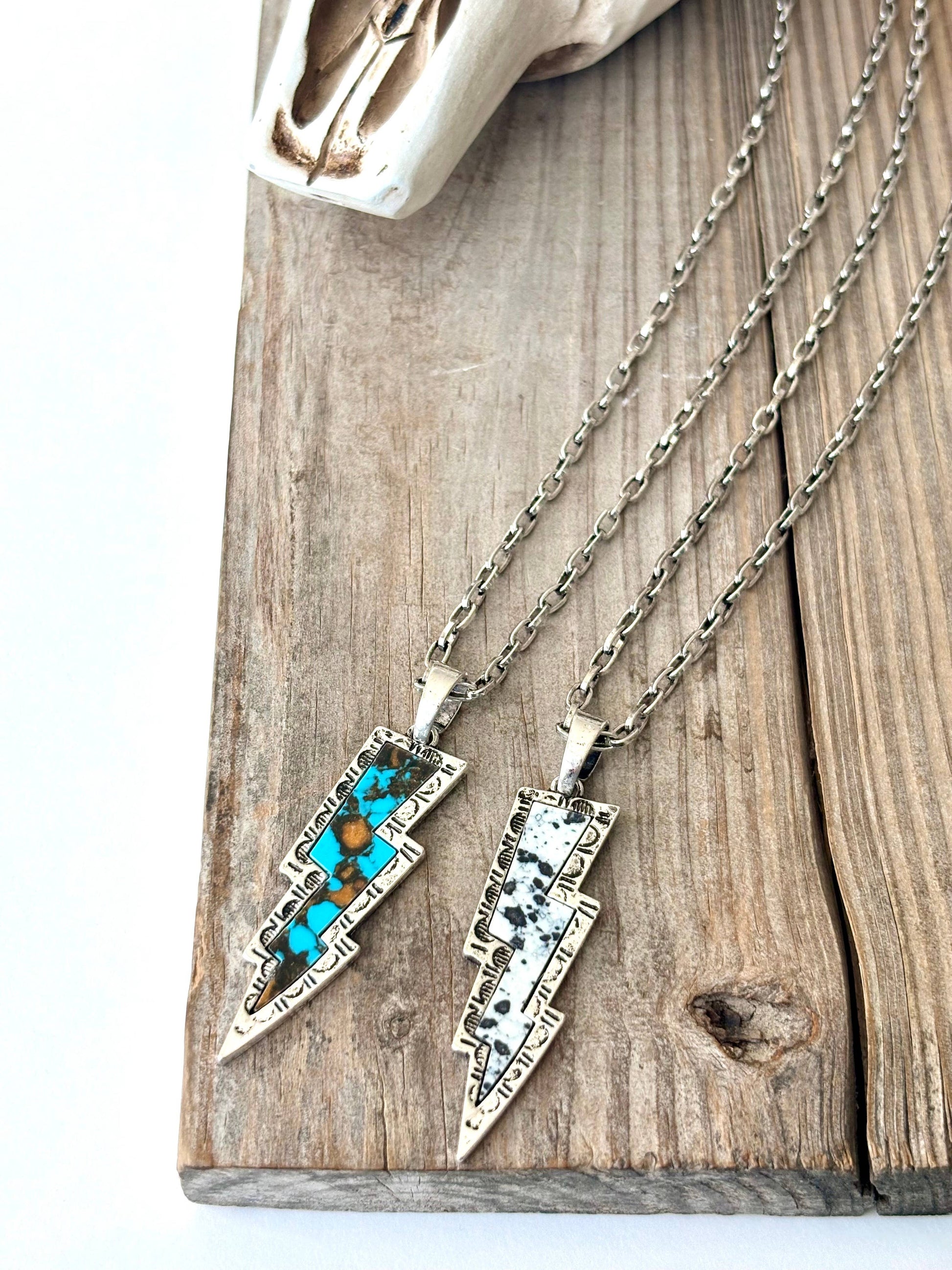 Western Style Turquoise Lighting Bolt Pendant Necklace