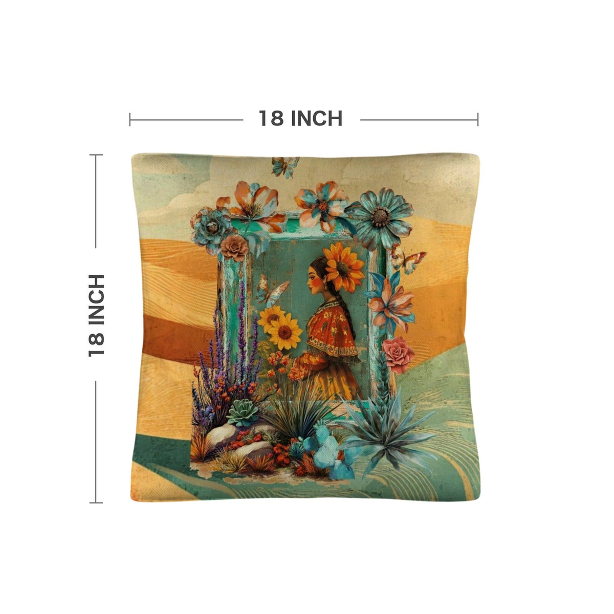 Baha Ranch Colores de Mexico Fantasia Throw Pillow Case 18x18inch Made In America