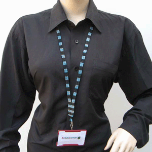 Black/Blue Bugle Beads  Lanyard Id Holder
