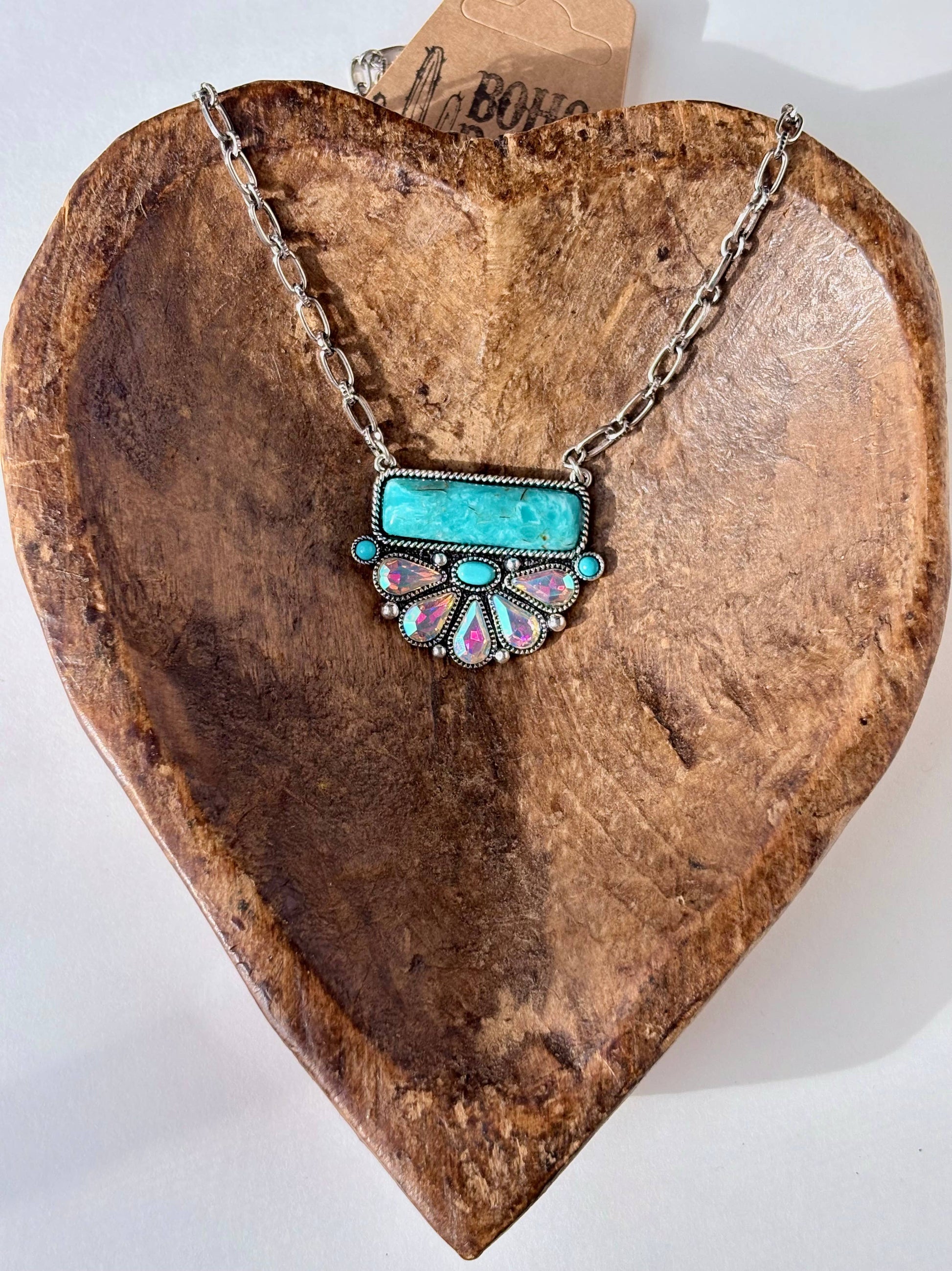 Western Rhinestone Squash Blossom Pendant Necklace