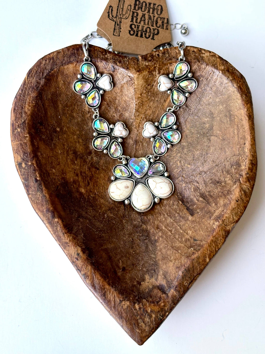 Western Squash Blossom & Stone Pendant Chain Necklace