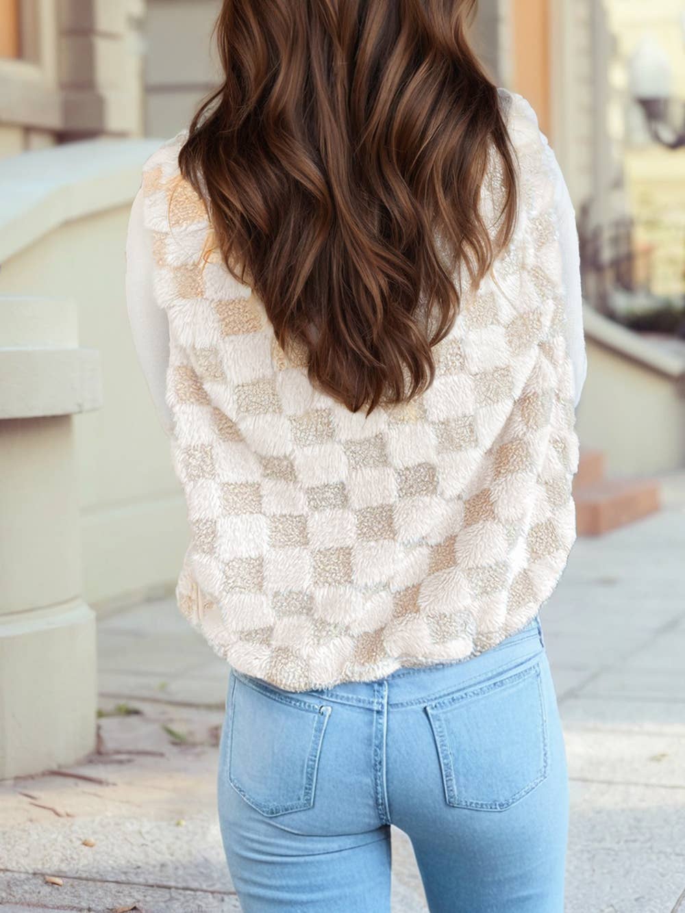 Sherpa Checkerboard Snap Button Vest