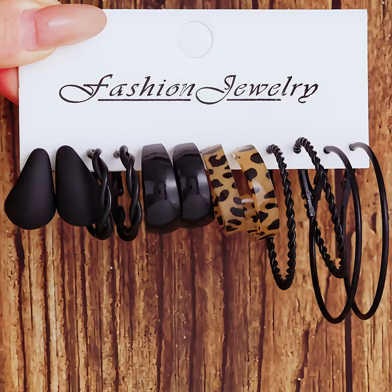 Multi Black Hoop Set Earrings