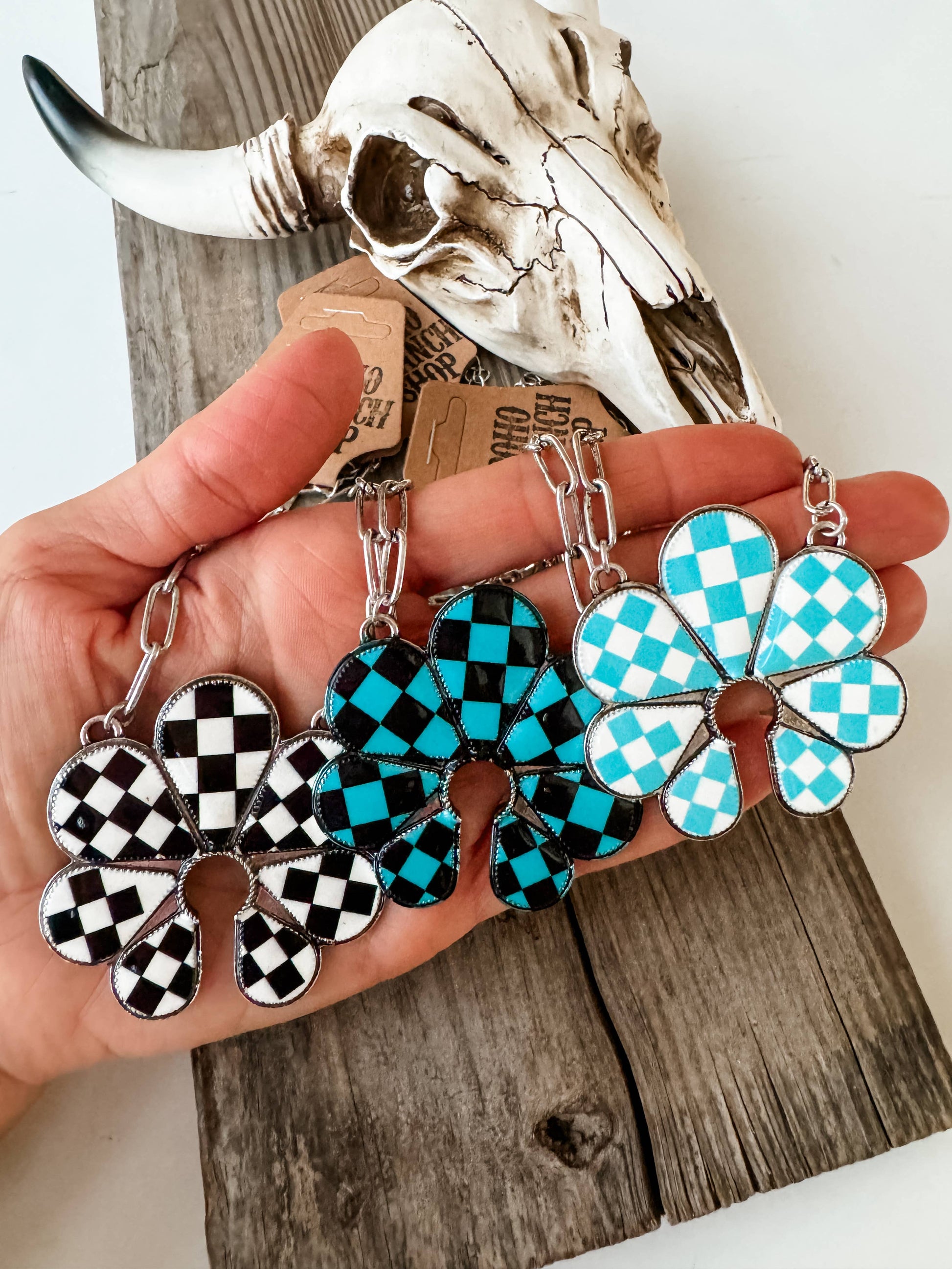 Western Checkered Squash Blossom Necklace 
