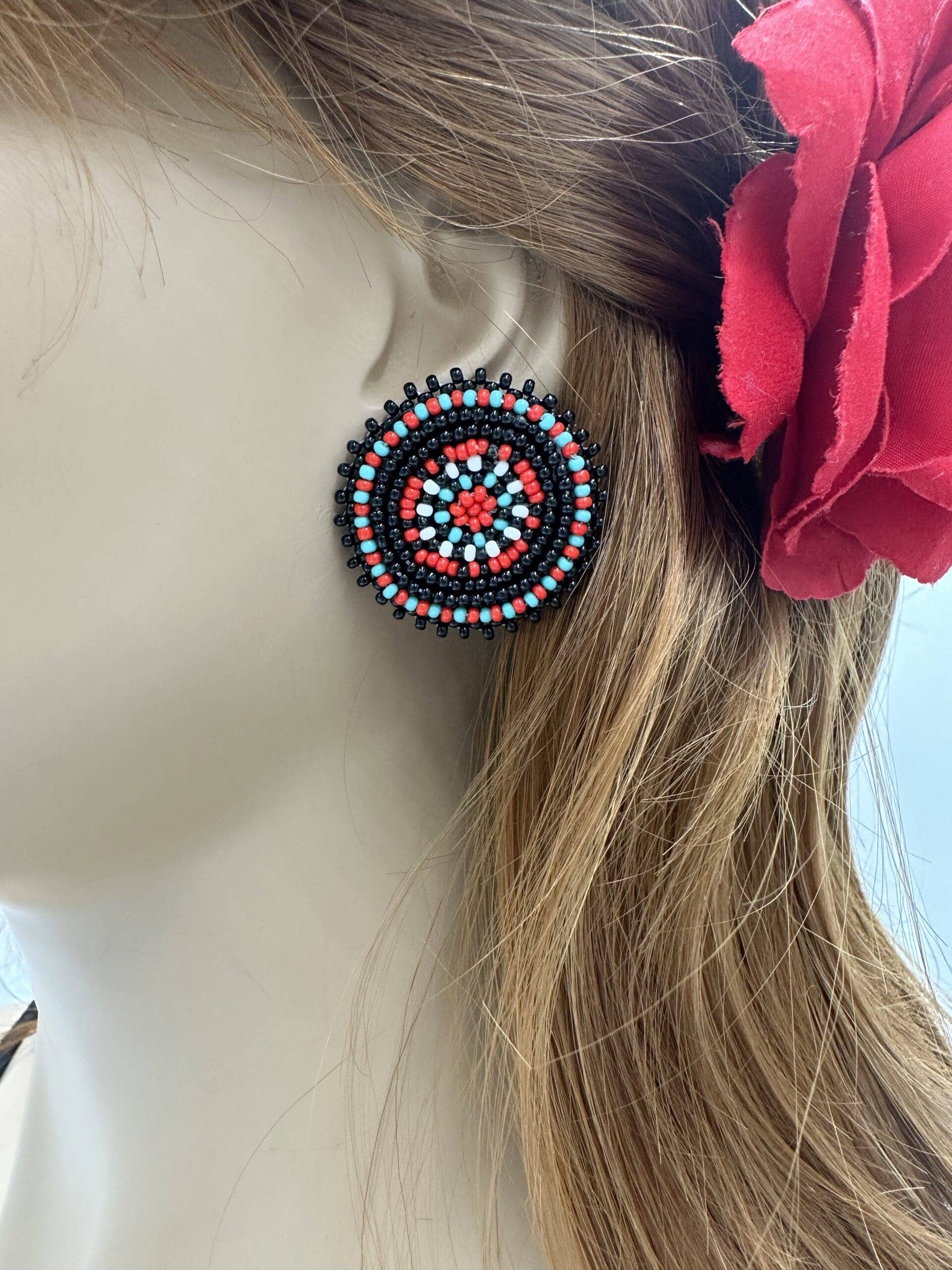 Black/Red Post Earrings