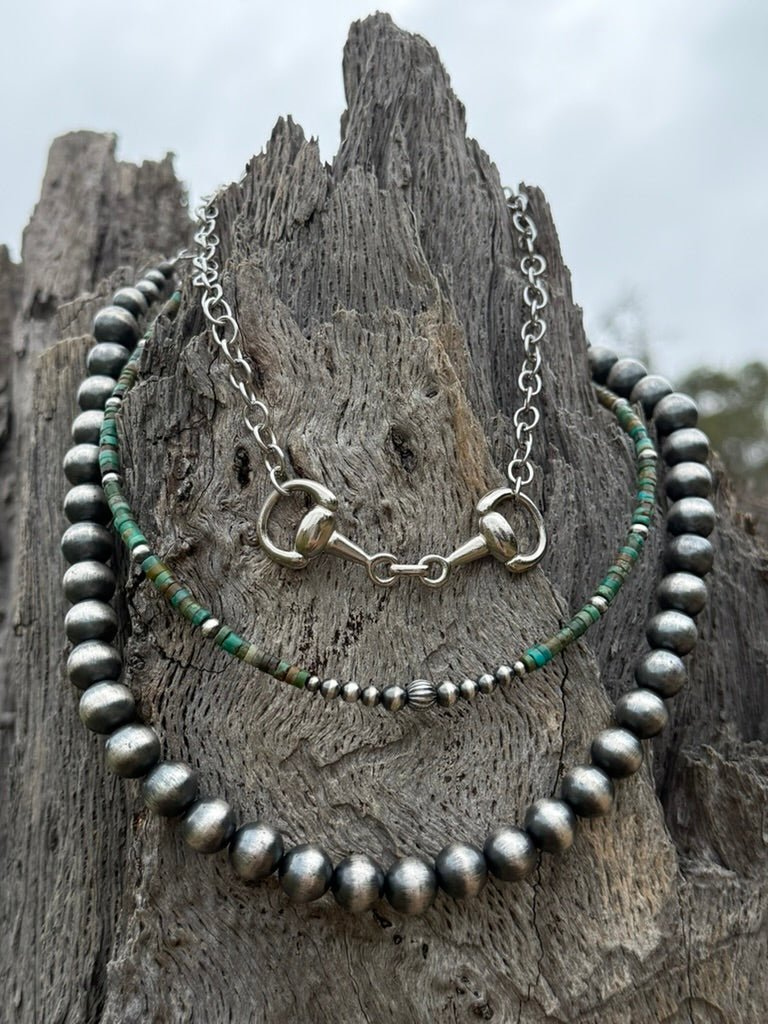 3-pc Sterling Silver Turquoise Heishi & Snaffle Bit Necklace Stack