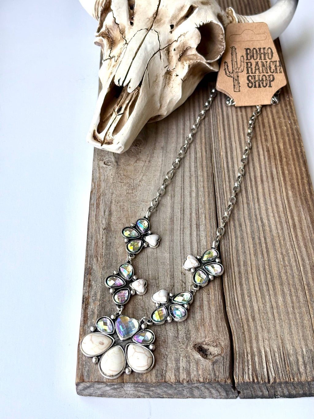 Western Squash Blossom & Stone Pendant Chain Necklace