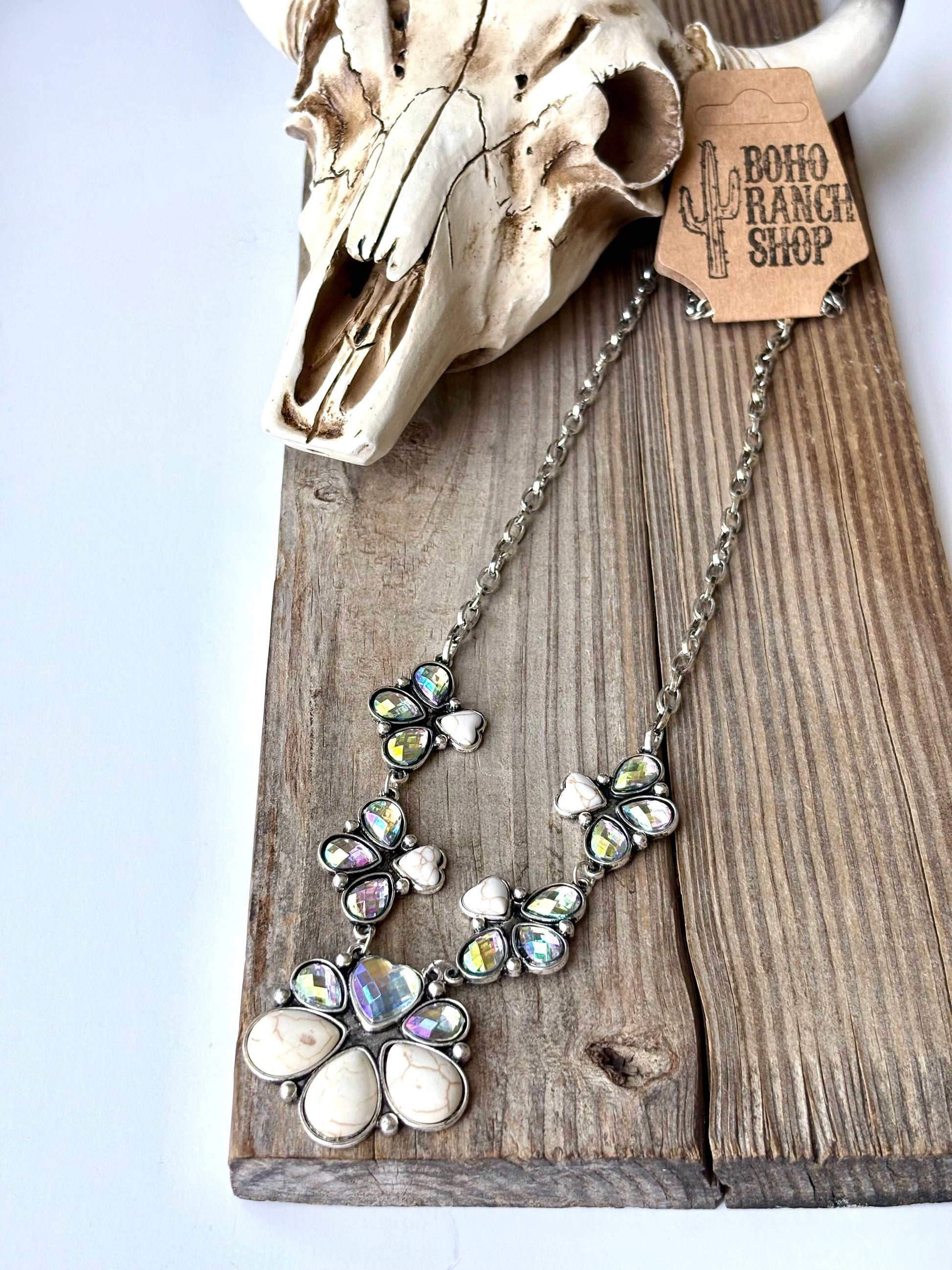 Western Squash Blossom & Stone Pendant Chain Necklace
