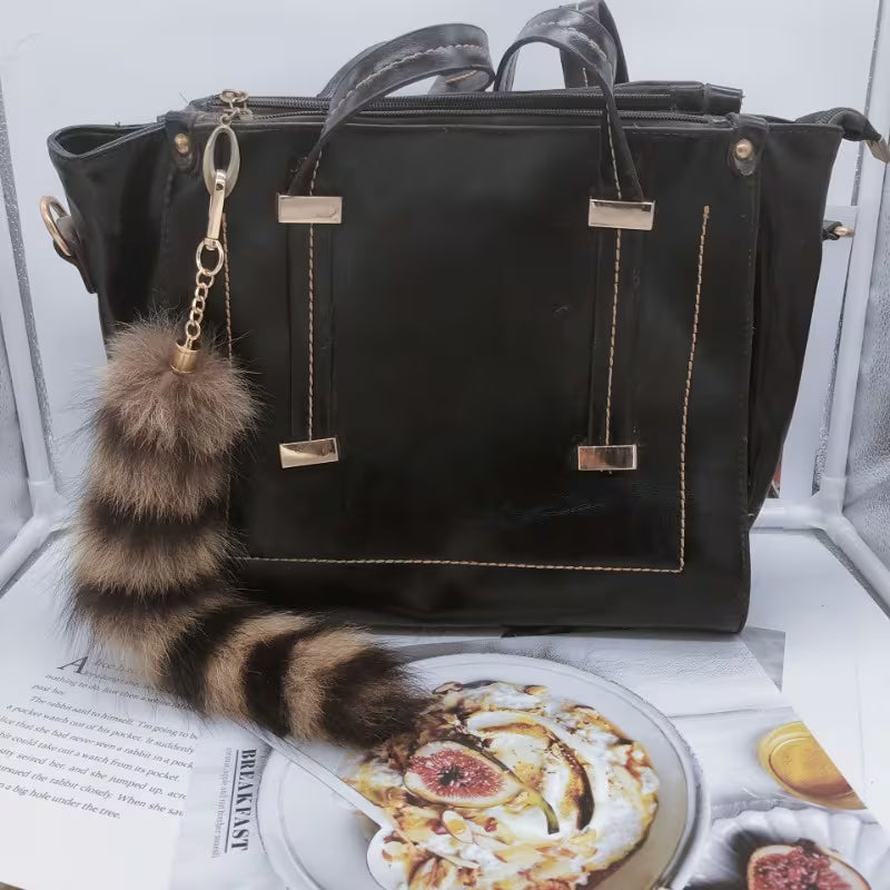 Faux Coon Tail Keychain