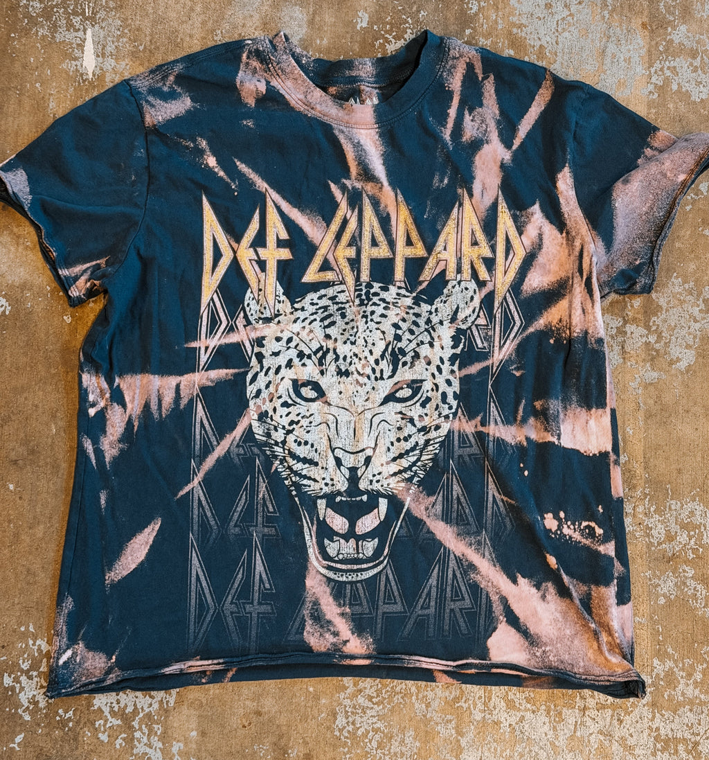 Upcycled Def Leppard Leopard Bleached Band Tee (Size L)