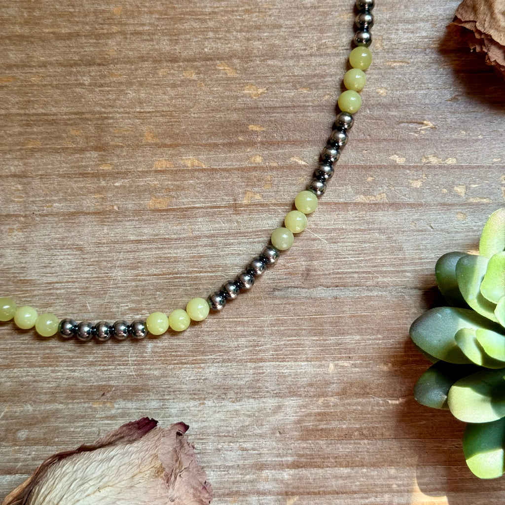 18-Inch Lemon Jade & Sterling Silver Pearl Necklace