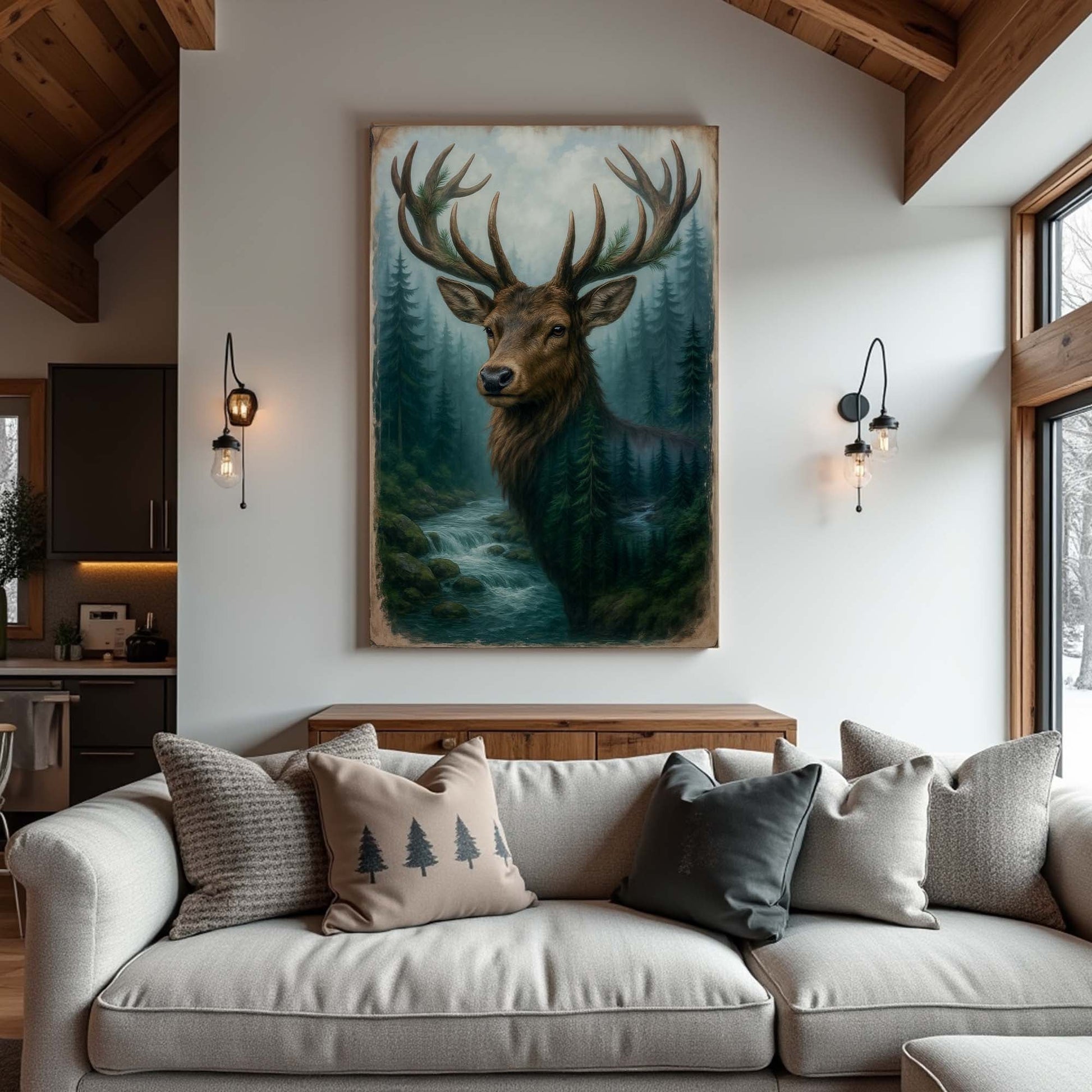 Misty Stag Double Exposure Wall Art