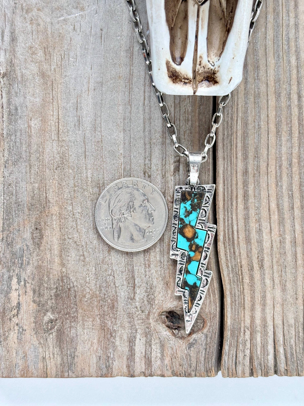 Western Style Turquoise Lighting Bolt Pendant Necklace
