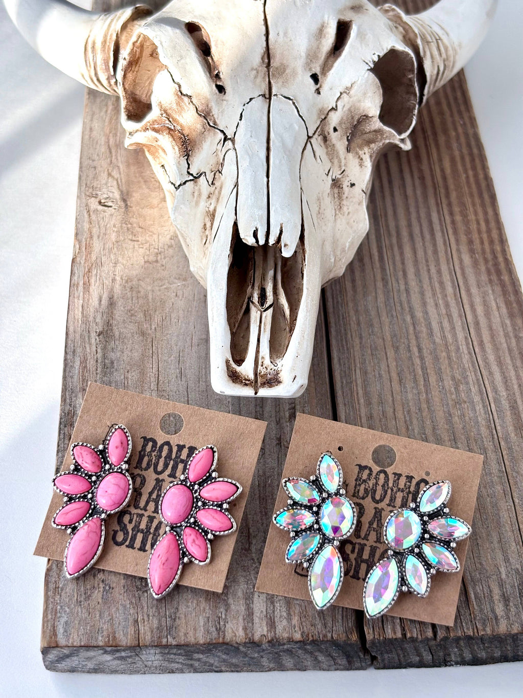 Western Style Squash Blossom Stone Stud Earrings