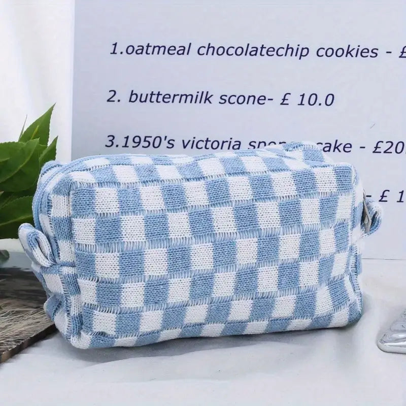 Checkered makeup bag