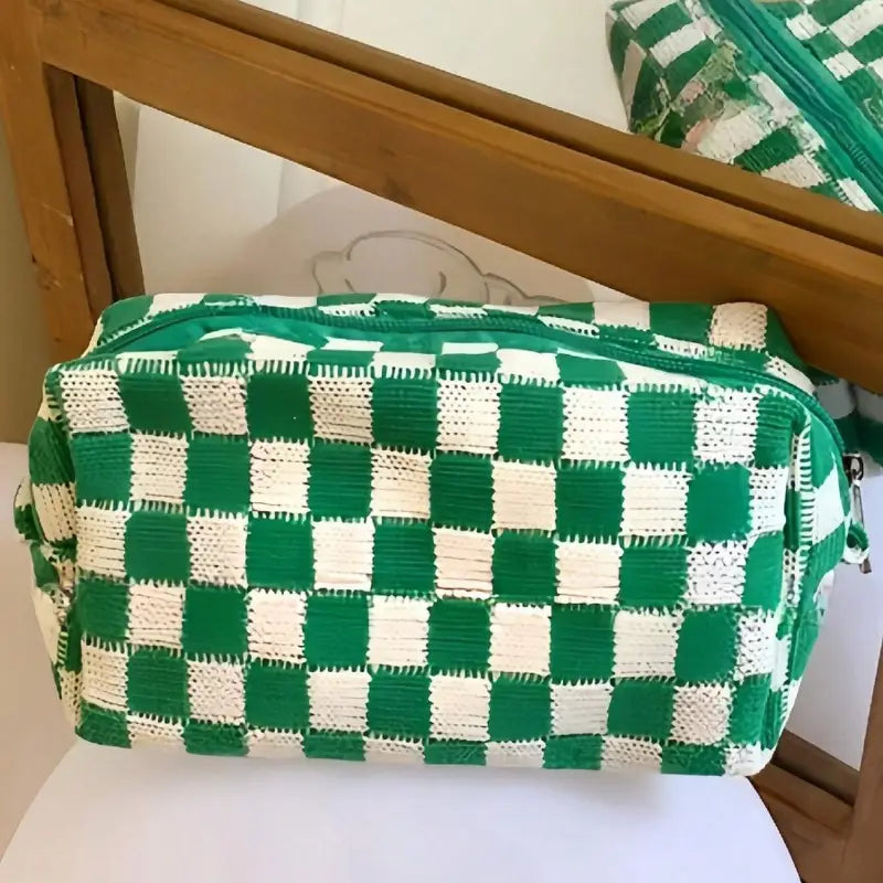 Checkered makeup bag