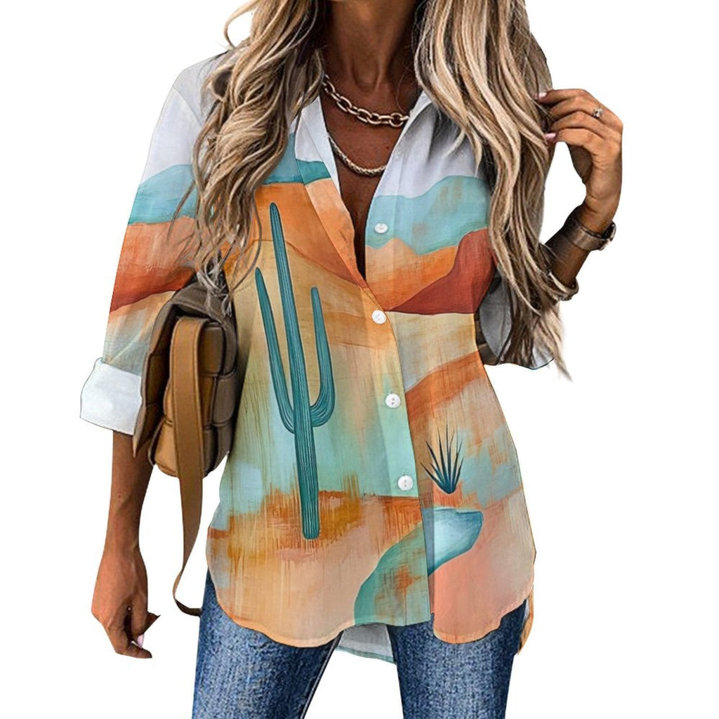 Baha Ranch Peace Within Desert Cactus Button Up Blouse