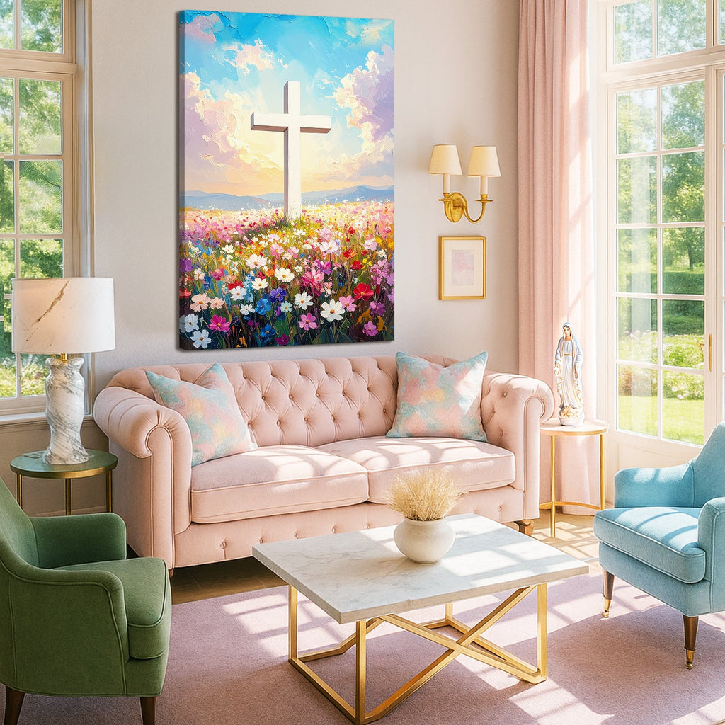 Cross Floral Field Faith Wall Art
