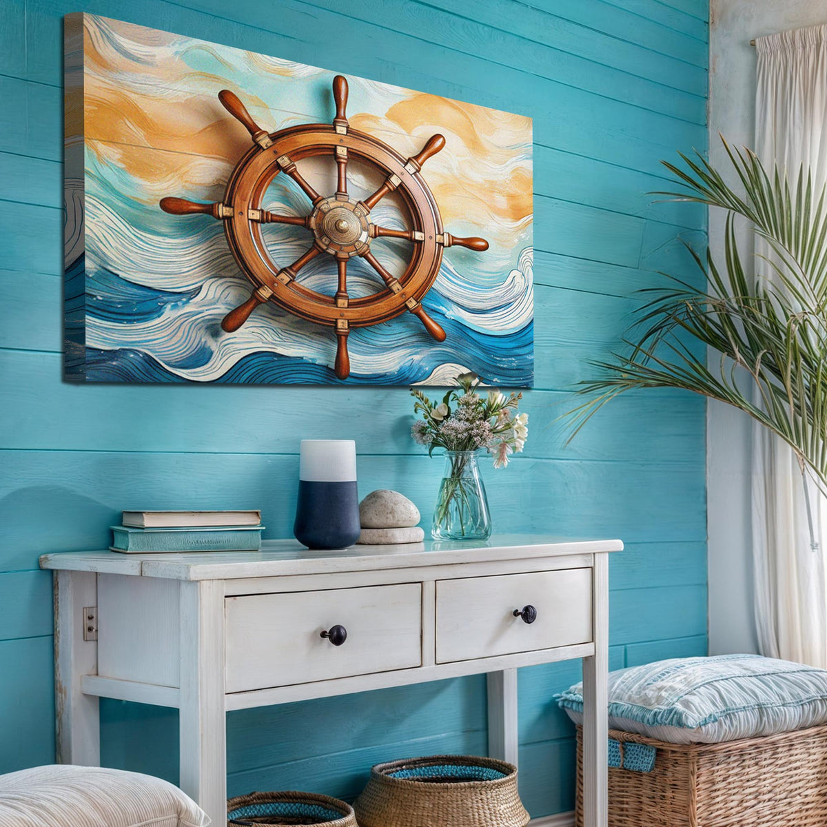 Sailboat Ship Wheel Coastal Wall Art II
