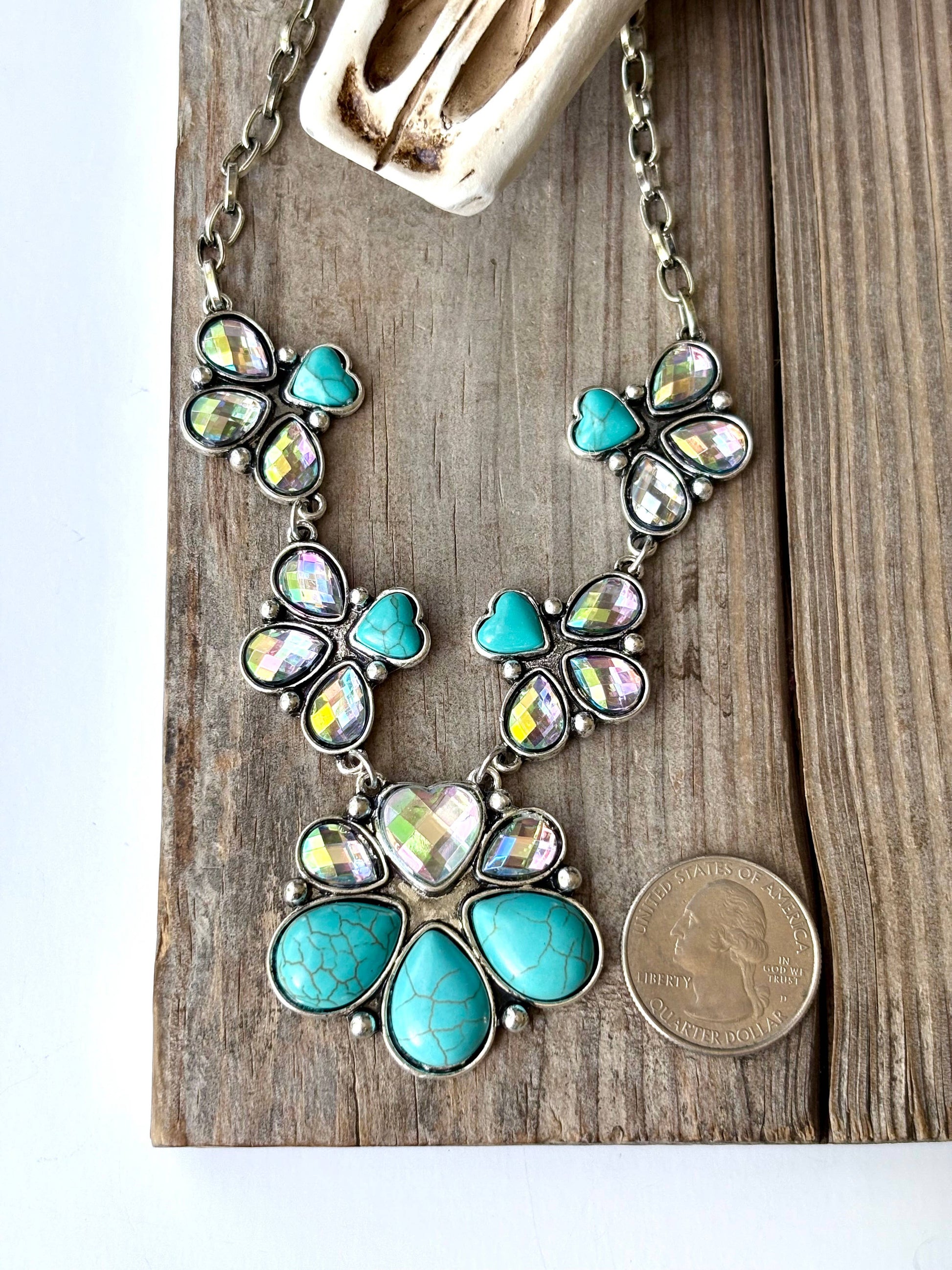 Western Squash Blossom & Stone Pendant Chain Necklace