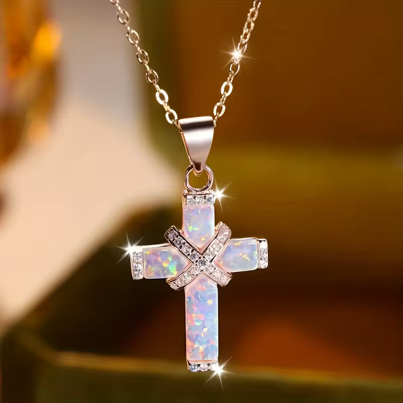 RG/Opal Cross Necklace