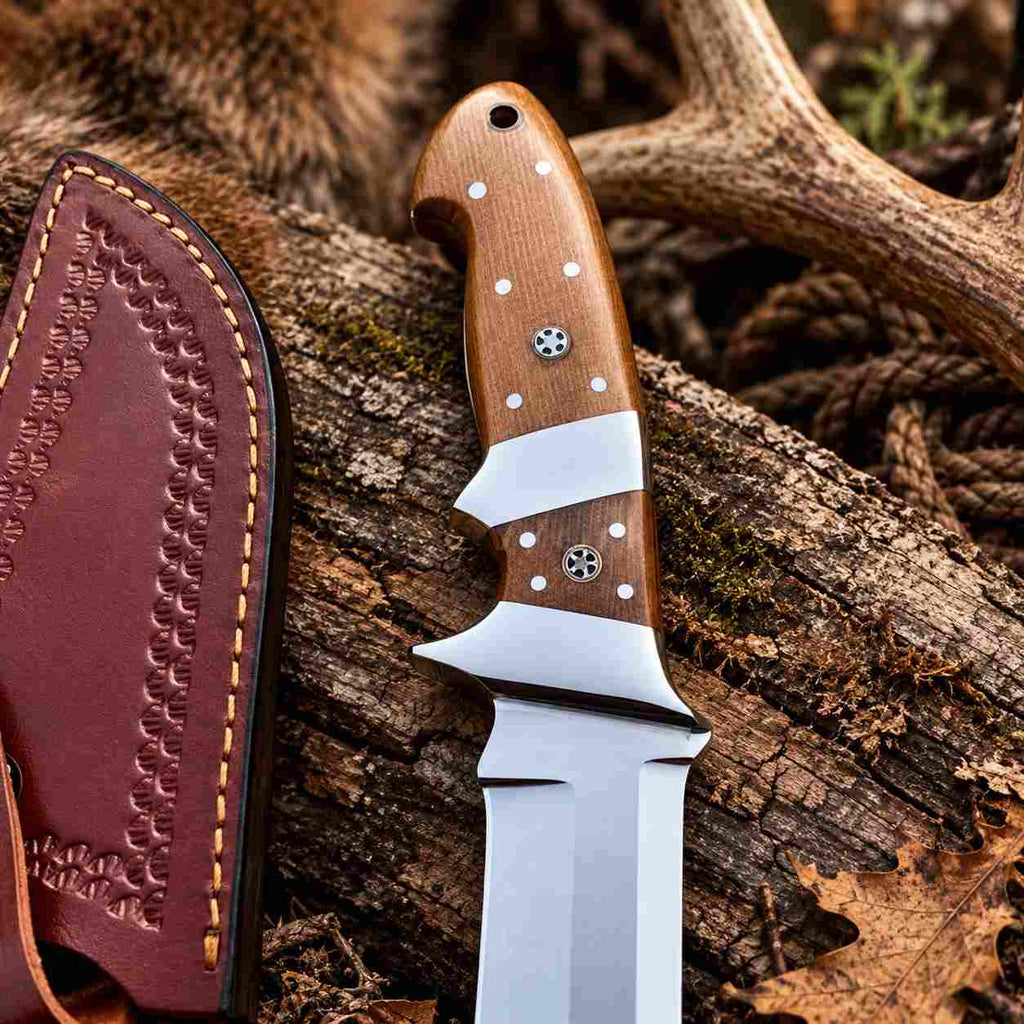 Handcrafted D2 Steel Hunting Knife with Micarta Handle and Leather Sheath