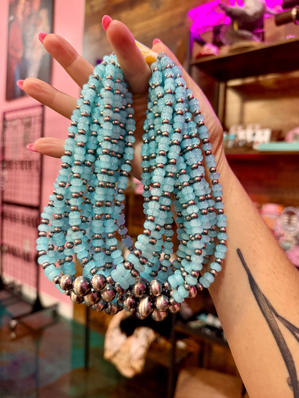 16-Inch Colorful Glass Bead & Sterling Silver Pearl Necklace - 14 options