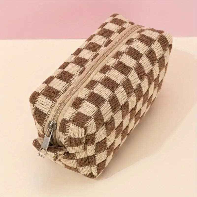 Checkered makeup bag