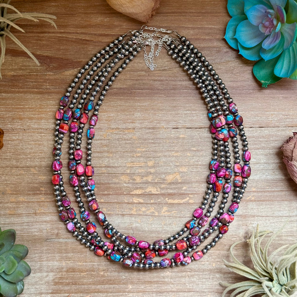 19.5-Inch Pink Mojave-Style Turquoise & Sterling Silver Pearl Necklace