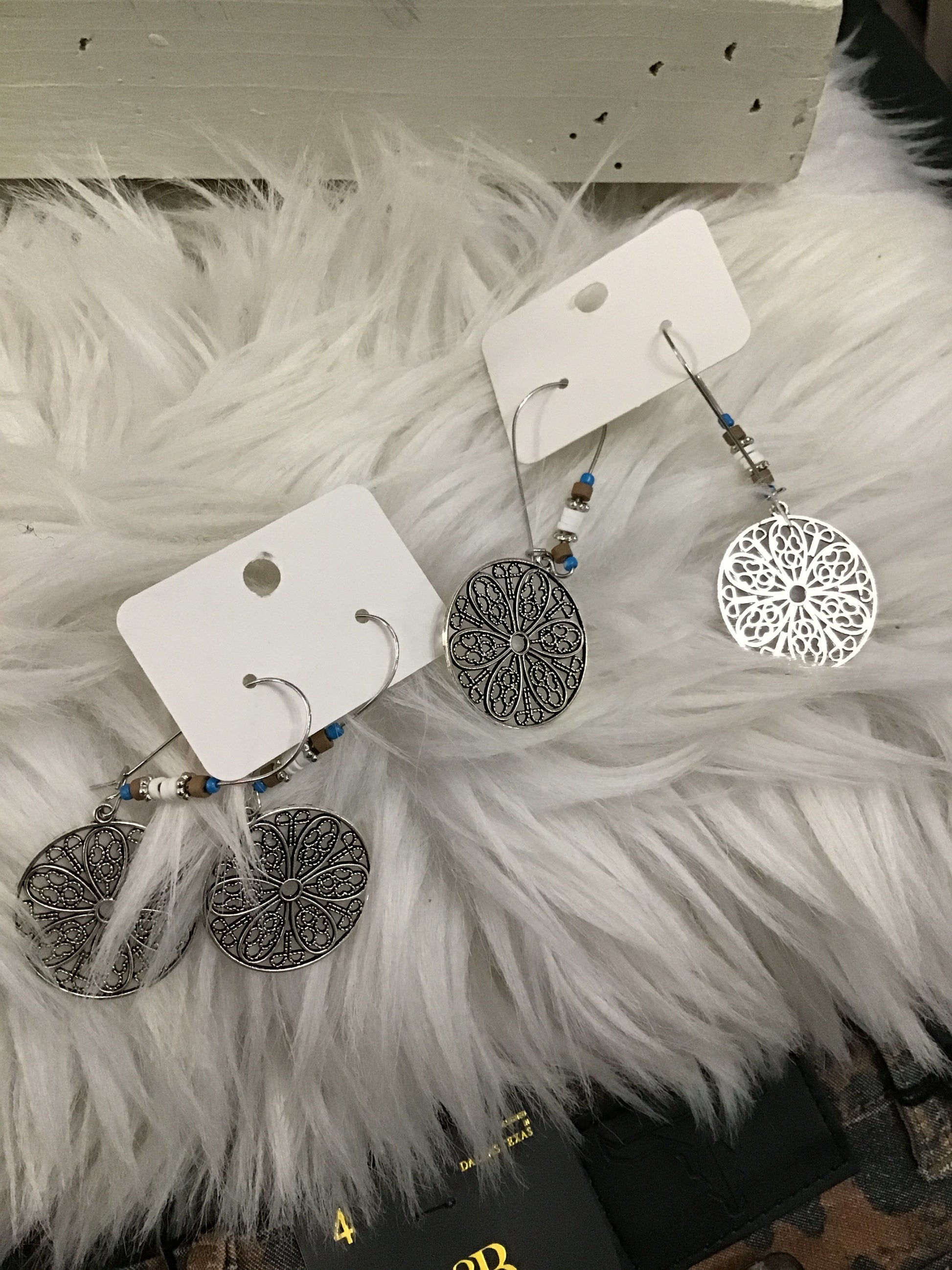 Beaded silver flower earrings