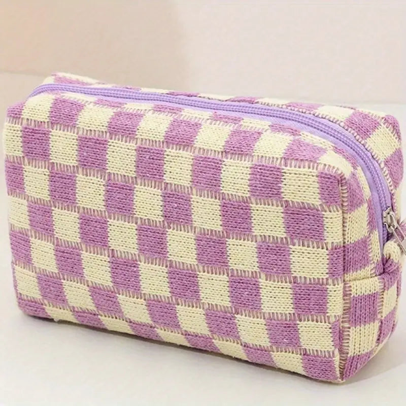Checkered makeup bag