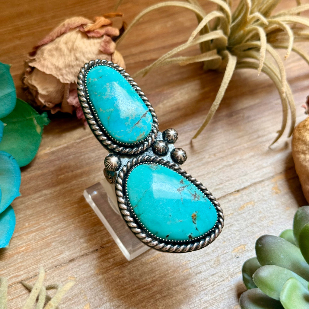 MJ Two-Stone Blue Turquoise Statement Ring